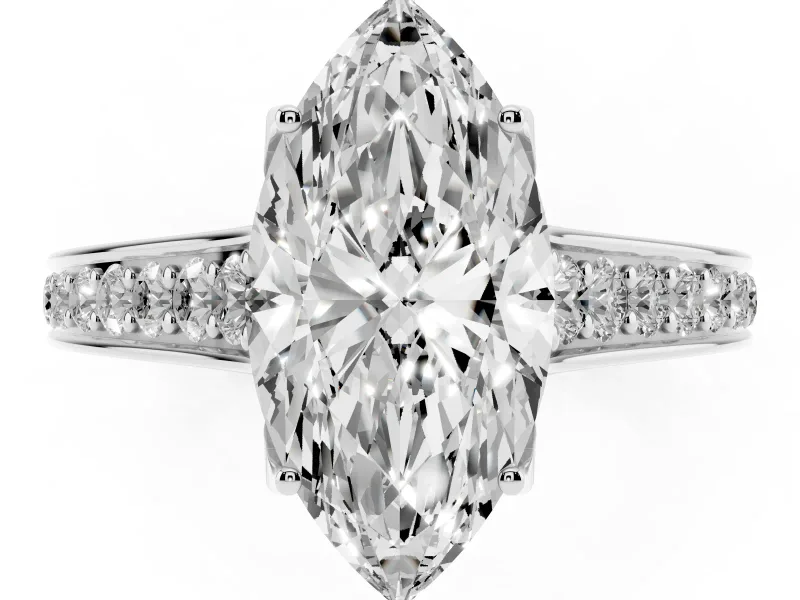 Marquise Graduated Pavé Solitaire Engagement Ring Setting | Wide Pavé Row Band | White Gold