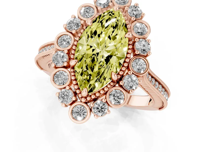 Marquise Scalloped Halo Engagement Ring Setting for a Fancy Yellow Lab-Grown Diamond | Milgrain Edges | Rose Gold