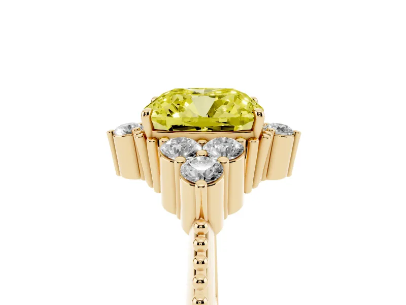 Cushion Cut Cluster Engagement Ring Setting for a Fancy Yellow Lab-Grown Diamond | Yellow Gold