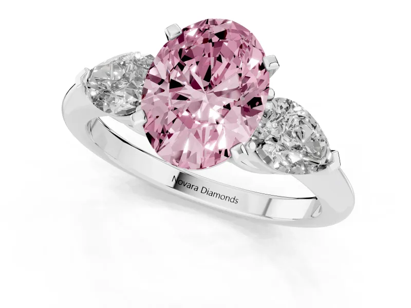 Oval 3-Stone Engagement Ring Setting for a Fancy Pink Lab-Grown Diamond | Sterling Silver