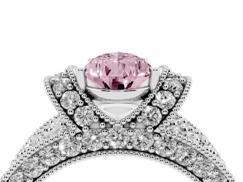Pear-Shaped Vintage Pave Engagement Ring Setting for a Fancy Pink Lab-Grown Diamond | Milgrain Edges | White Gold