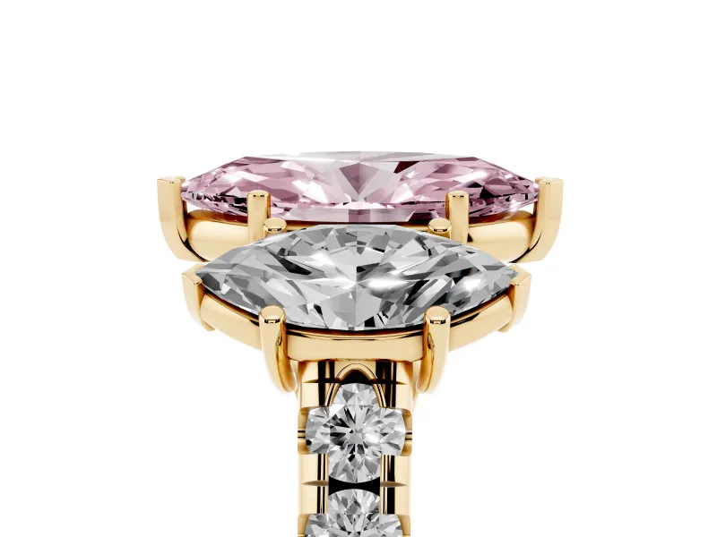 Marquise Three Stone Engagement Ring Setting for a Fancy Pink Lab-Grown Diamond | Accented Shoulders | Yellow Gold