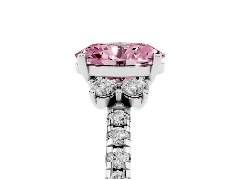 Oval Side Stone Pave Engagement Ring Setting for a Fancy Pink Lab-Grown Diamond | Paired Round Accents | Sterling Silver