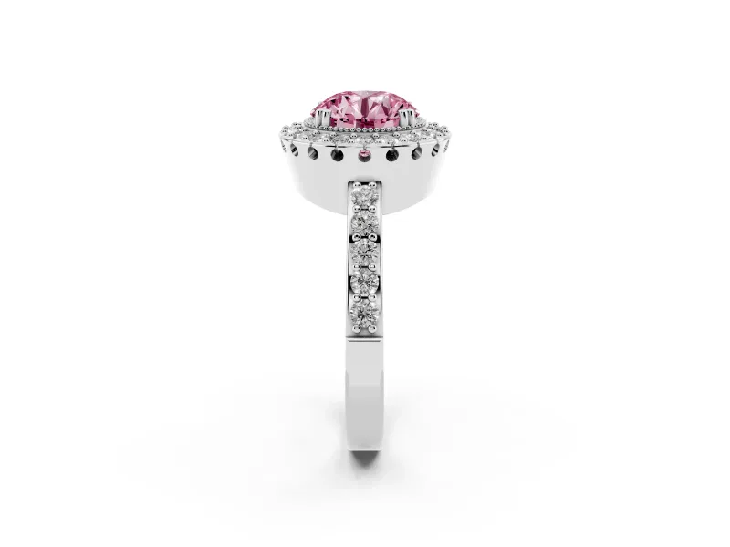 Round Vintage Milgrain Halo Engagement Ring Setting for a Fancy Pink Lab-Grown Diamond | Pierced Gallery | Platinum