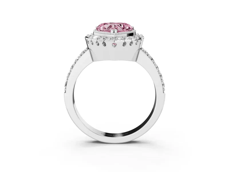 Heart-Shaped Milgrain Halo Engagement Ring Setting for a Fancy Pink Lab-Grown Diamond | Pavé Shoulders | Platinum
