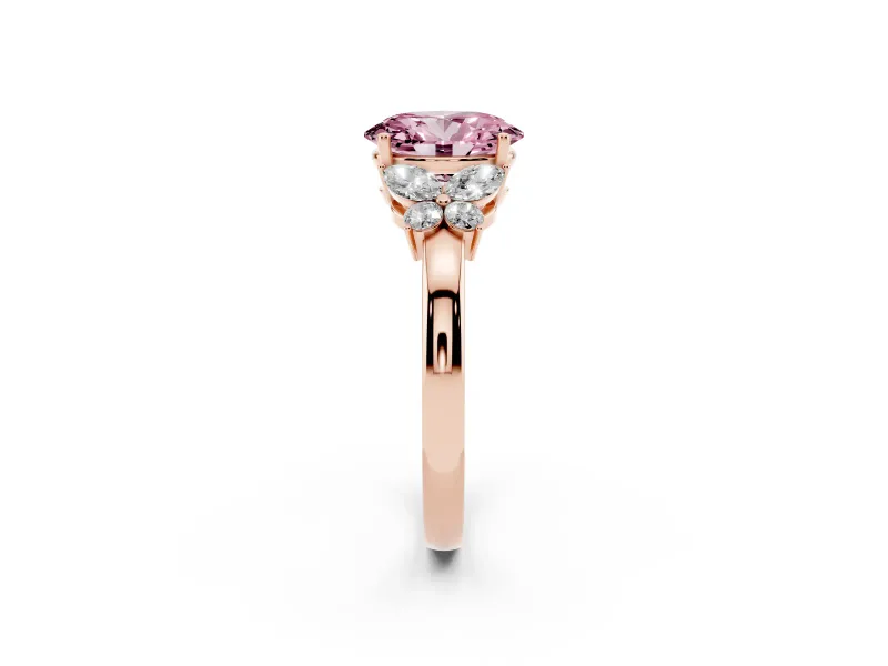 Oval Floral Engagement Ring Setting for a Fancy Pink Lab-Grown Diamond | Petal Shoulders | Rose Gold