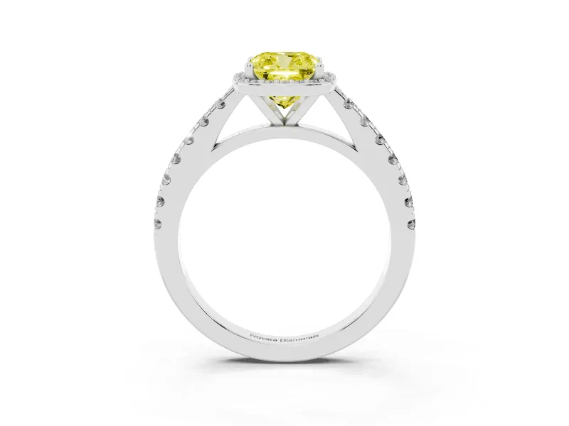 Cushion Cut Halo Pavé Engagement Ring Setting for a Fancy Yellow Lab-Grown Diamond | Sterling Silver