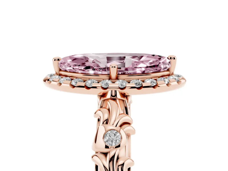 Marquise Leaf Halo Engagement Ring Setting for a Fancy Pink Lab-Grown Diamond | Rose Gold
