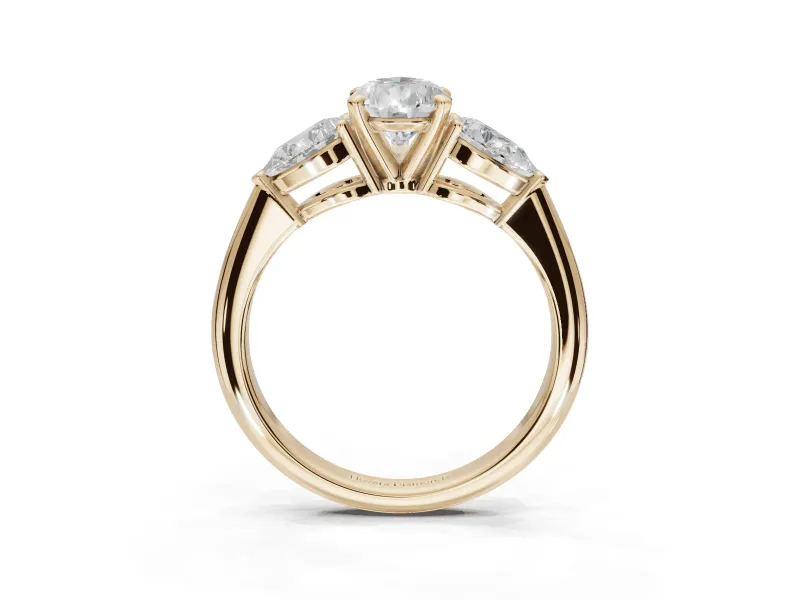 Pear-Shaped Three-Stone Engagement Ring Setting | Pear Side Stones | Yellow Gold