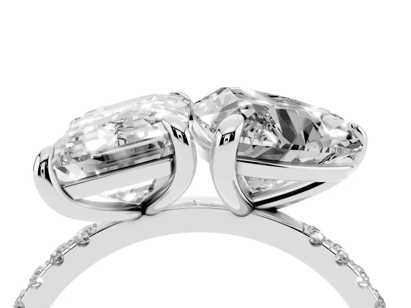 Emerald Cut and Heart-Shaped Lab-Grown Diamond Toi et Moi Engagement Ring | Sterling Silver