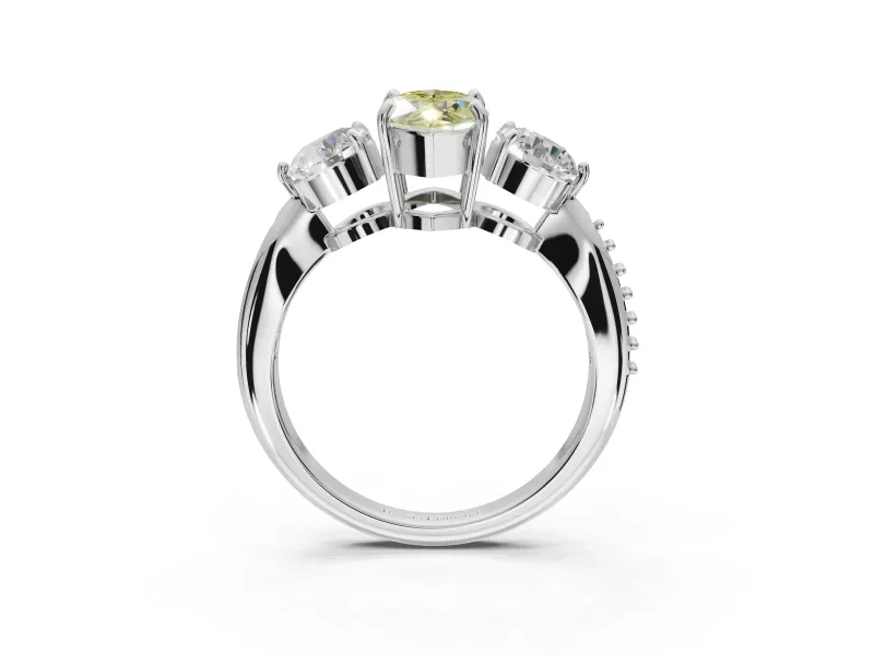 Marquise Three Stone Engagement Ring Setting for a Fancy Yellow Lab-Grown Diamond | Tapered Pave Band | Sterling Silver