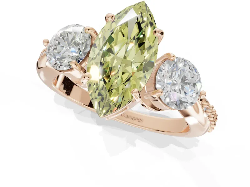 Marquise Three Stone Engagement Ring Setting for a Fancy Yellow Lab-Grown Diamond | Tapered Pave Band | Rose Gold