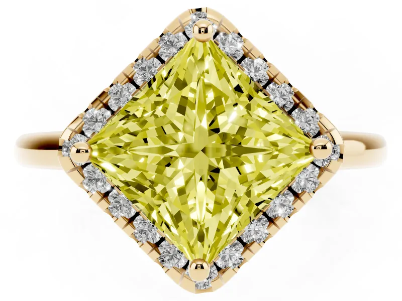 Princess Cut Halo Engagement Ring Setting for a Fancy Yellow Lab-Grown Diamond | Plain Polished Band | Yellow Gold