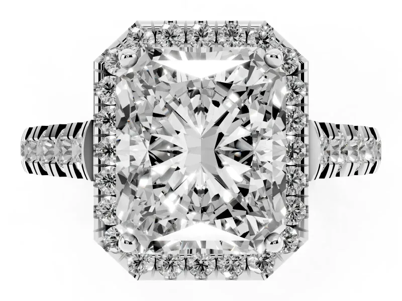 Radiant Cut Halo Engagement Ring Setting | Shared Prong Shoulders | Sterling Silver