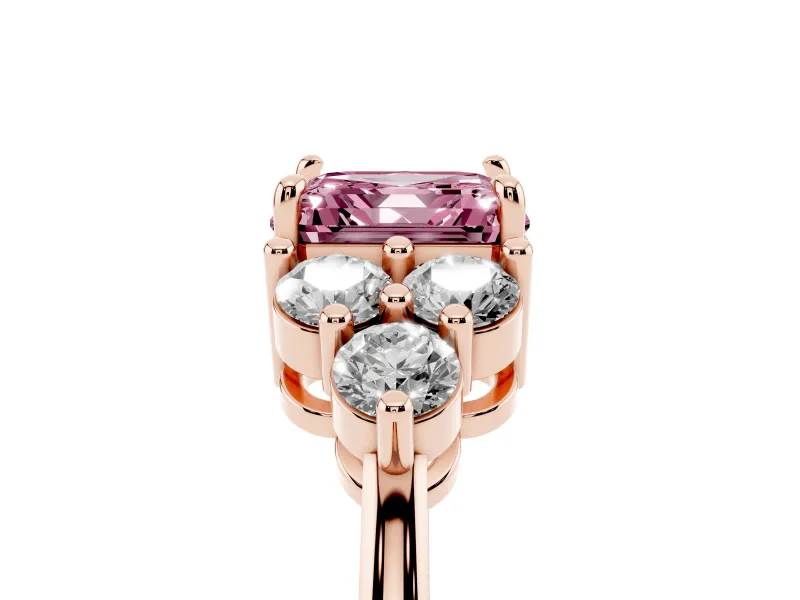 Asscher Cut Cluster Side Stone Engagement Ring Setting for a Fancy Pink Lab-Grown Diamond | Plain Band | Rose Gold