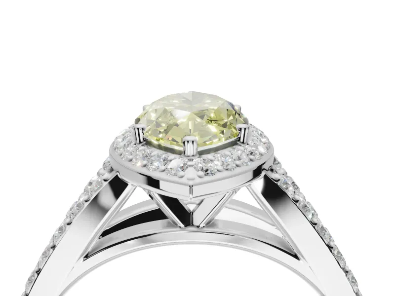 Marquise Halo Pavé Engagement Ring Setting for a Fancy Yellow Lab-Grown Diamond | Narrow Split Shank | White Gold