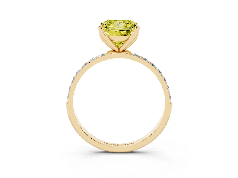 Princess Cut Pave Solitaire Engagement Ring Setting for a Fancy Yellow Lab-Grown Diamond | Slim Band | Yellow Gold