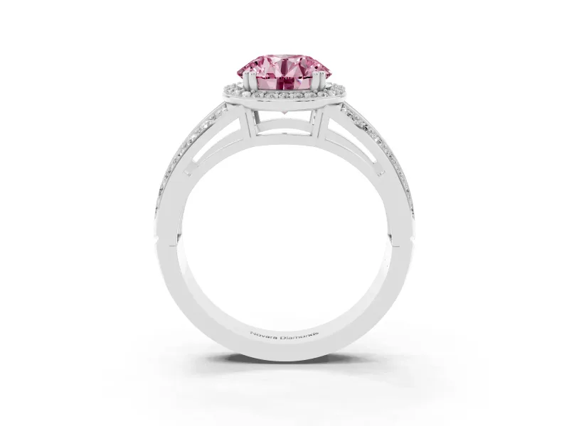 Round Halo Engagement Ring Setting for a Fancy Pink Lab-Grown Diamond | Split Shank | White Gold