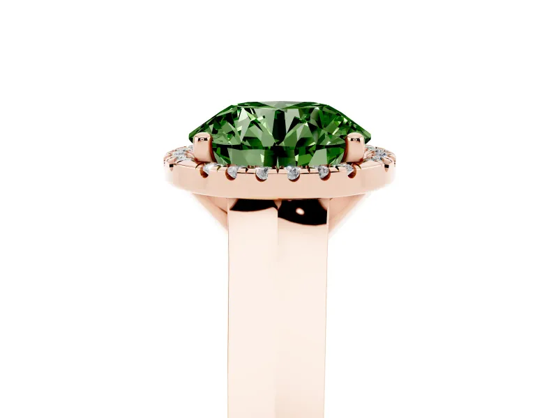 Round Halo Engagement Ring Setting for a Fancy Green Lab-Grown Diamond | Knife-Edge Band | Rose Gold