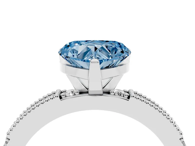 Fancy Blue Heart Cut Diamond Solitaire Ring Set in Silver with Slim Pavé Band and Prong Setting
