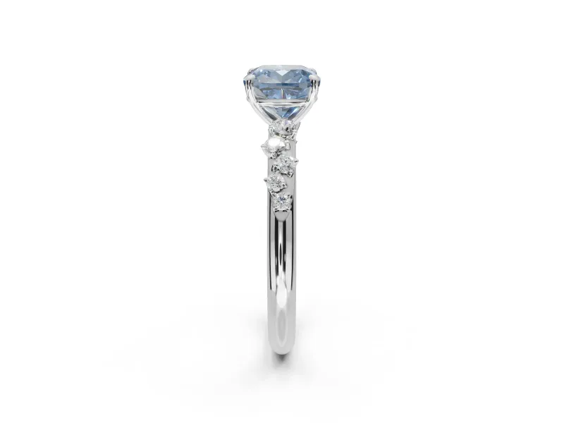 Cushion Cut Graduated Solitaire Engagement Ring Setting for a Fancy Blue Lab-Grown Diamond | Platinum