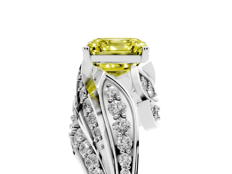 Asscher Cut Bypass Pavé Engagement Ring Setting for a Fancy Yellow Lab-Grown Diamond | Graduated Pavé | Sterling Silver