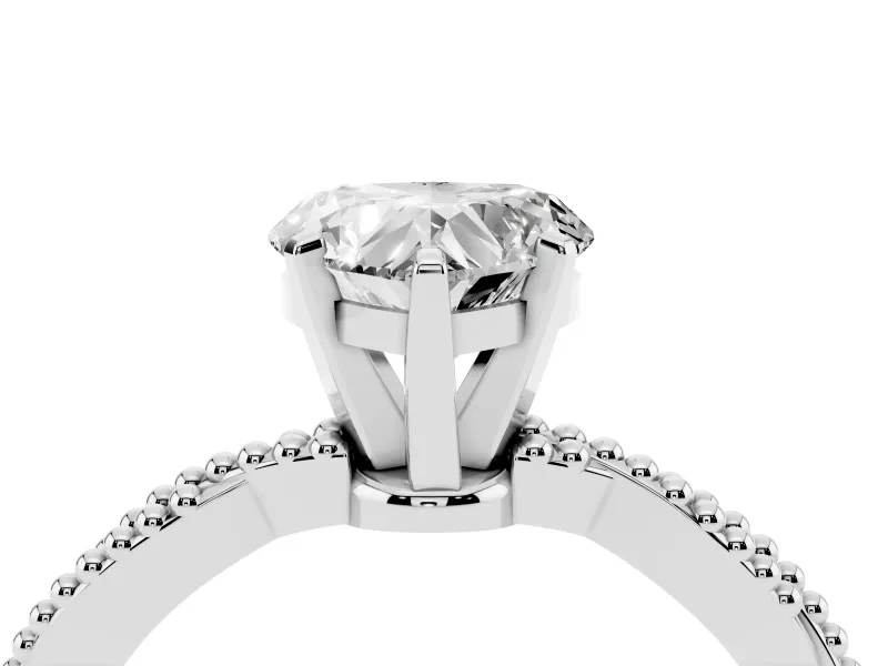 Heart Cut Diamond Solitaire Ring Set in White gold with Twisted Band and Bead Prong Setting