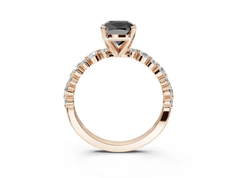 Cushion Cut Pavé Engagement Ring Setting for a Black Center | Alternating Accents | Rose Gold