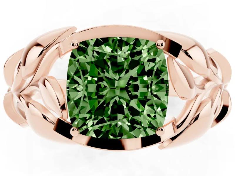 Cushion Cut Leaf Bypass Engagement Ring Setting for a Fancy Green Lab-Grown Diamond | Rose Gold