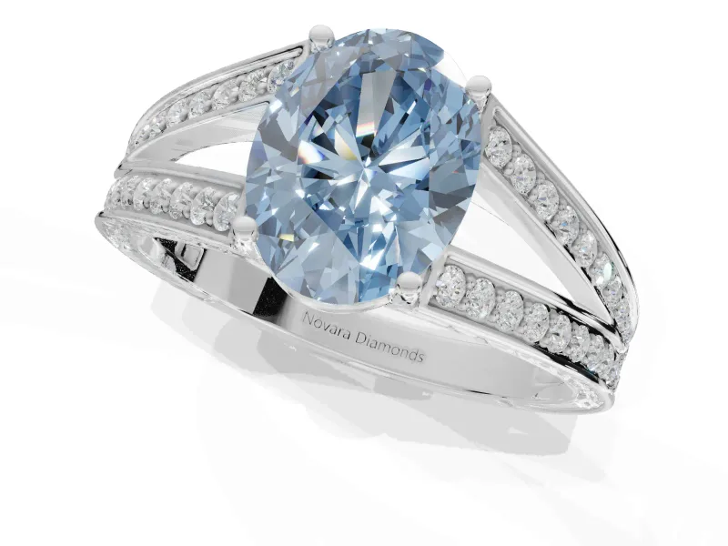 Oval Split Shank Pavé Engagement Ring Setting for a Fancy Blue Lab-Grown Diamond | Sterling Silver