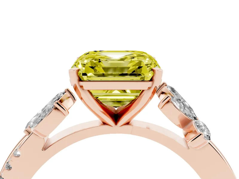Asscher Cut Floral Vine Engagement Ring Setting for a Fancy Yellow Lab-Grown Diamond | Rose Gold