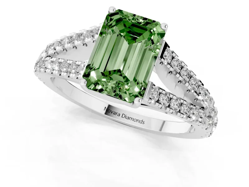 Emerald Cut Graduated Split Shank Engagement Ring Setting for a Fancy Green Lab-Grown Diamond | Platinum