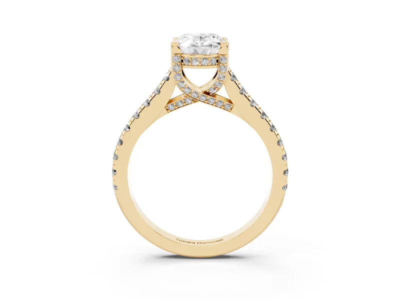 Oval Hidden Halo Pave Engagement Ring Setting | Claw Prongs | Yellow Gold