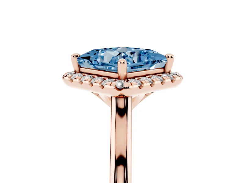 Princess Cut Halo Engagement Ring Setting for a Fancy Blue Lab-Grown Diamond | Plain Polished Band | Rose Gold