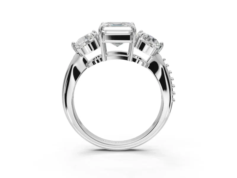 Asscher Cut Three Stone Engagement Ring Setting | Tapered Pave Band | Platinum