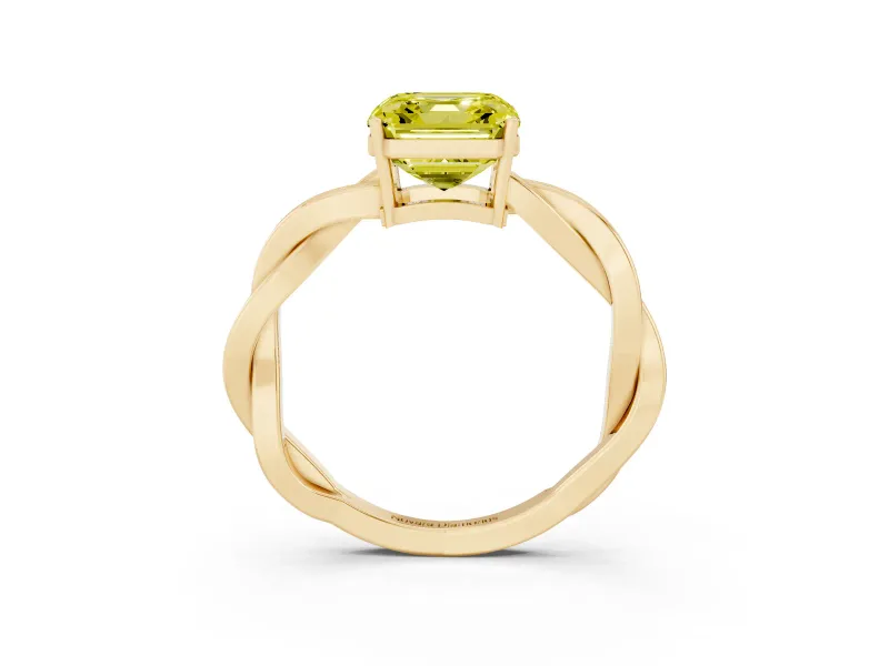 Asscher Cut Twisted Pavé Solitaire Engagement Ring Setting for a Fancy Yellow Lab-Grown Diamond | Yellow Gold