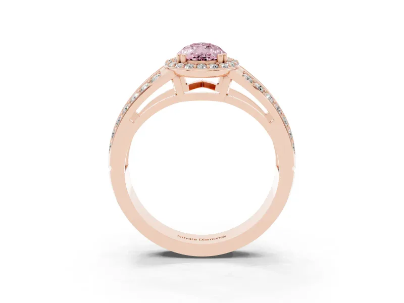 Pear-Shaped Halo Engagement Ring Setting for a Fancy Pink Lab-Grown Diamond | Two-Row Pave Split Shank | Rose Gold