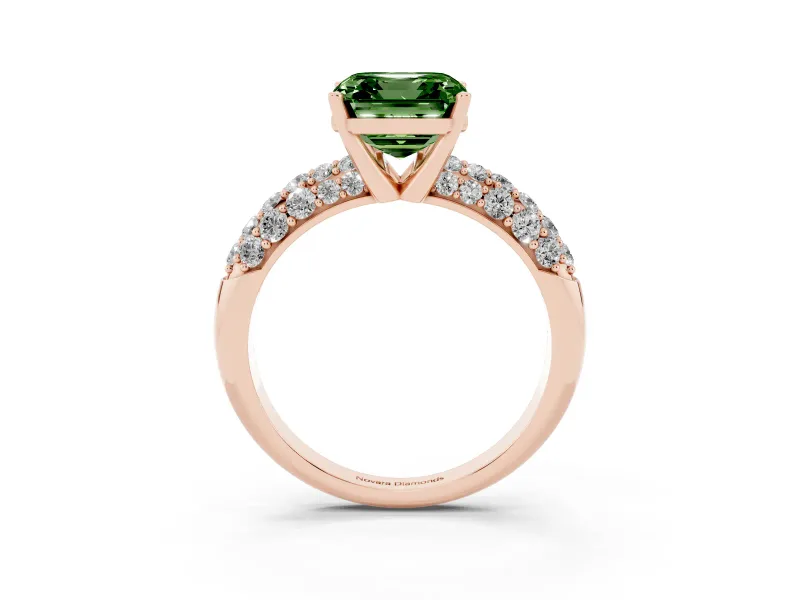 Asscher Cut Multi Row Pave Engagement Ring Setting for a Fancy Green Lab-Grown Diamond | Rose Gold