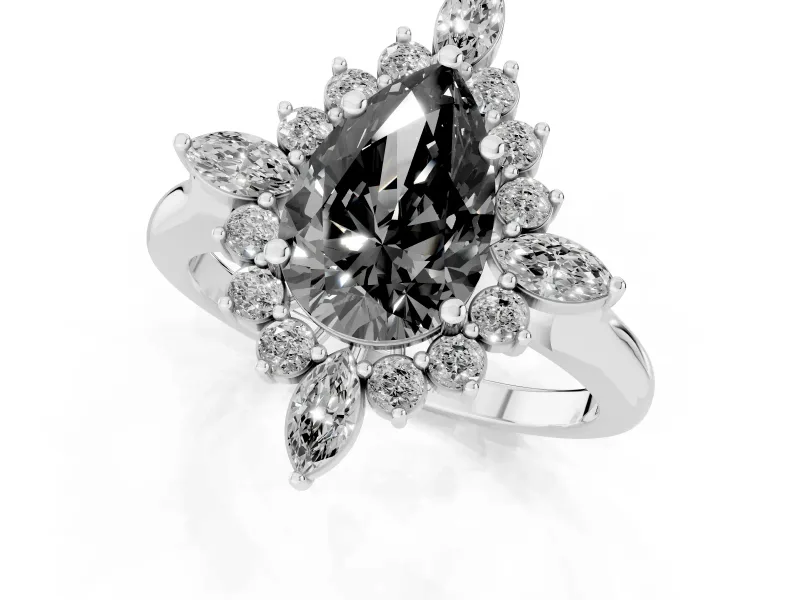 Pear-Shaped Cluster Halo Engagement Ring Setting for a Black Center | Sterling Silver