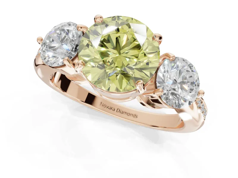 Round Three Stone Engagement Ring Setting for a Fancy Yellow Lab-Grown Diamond | Tapered Pave Band | Rose Gold