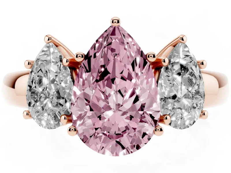 Pear-Shaped Three Stone Engagement Ring Setting for a Fancy Pink Lab-Grown Diamond | Matching Side Stones | Rose Gold