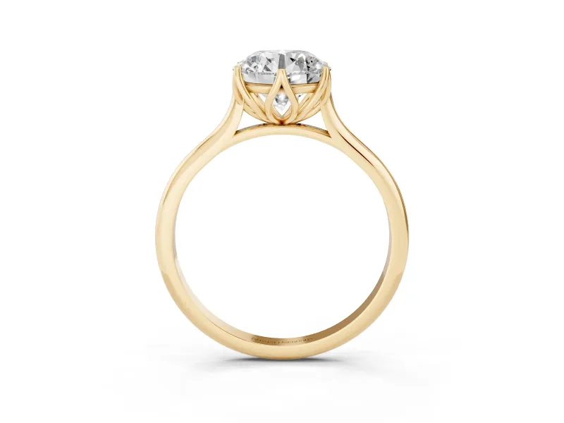 Round Cut Diamond Solitaire Cathedral Ring Set in Yellow gold with Prong Setting