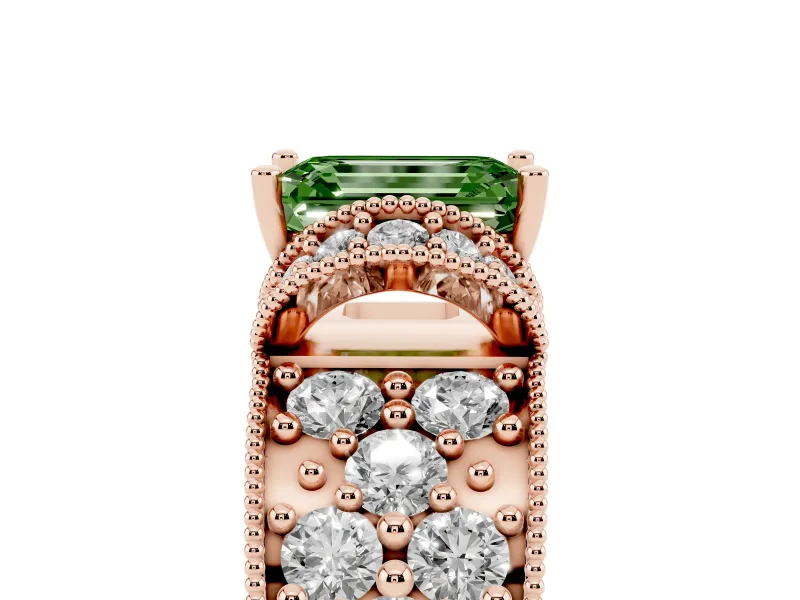 Emerald Cut Vintage Pave Engagement Ring Setting for a Fancy Green Lab-Grown Diamond | Milgrain Edges | Rose Gold