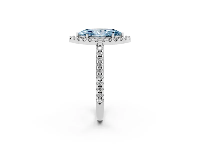 Marquise Pave Halo Engagement Ring Setting for a Fancy Blue Lab-Grown Diamond | Pave Band | Sterling Silver