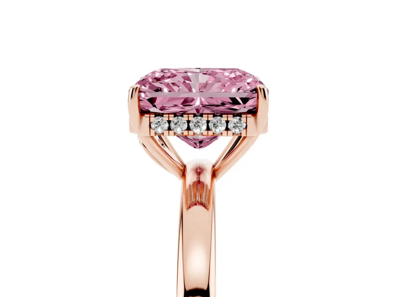 Radiant Cut Engagement Ring Setting for a Fancy Pink Lab-Grown Diamond | Hidden Halo | Rose Gold