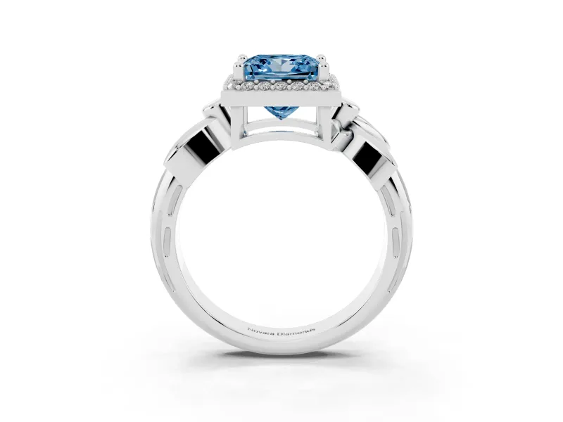Princess Cut Floral Halo Engagement Ring Setting for a Fancy Blue Lab-Grown Diamond | Platinum