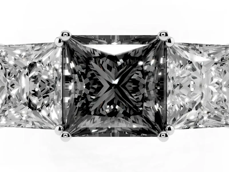 Princess Cut Engagement Ring Setting for a Black Center | Three Stone | Sterling Silver