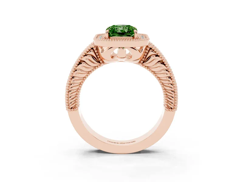 Radiant Cut Halo Engagement Ring Setting for a Fancy Green Lab-Grown Diamond | Rose Gold