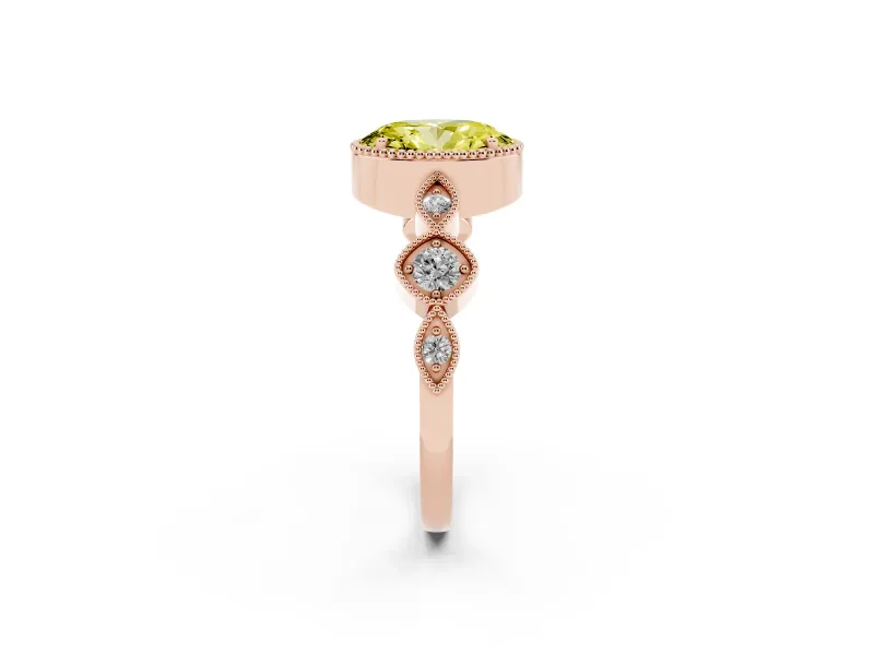 Oval Vintage Engagement Ring Setting for a Fancy Yellow Lab-Grown Diamond | Rose Gold