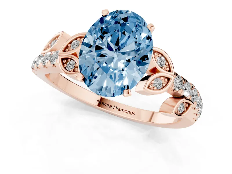 Oval Leaf Pavé Engagement Ring Setting for a Fancy Blue Lab-Grown Diamond | Rose Gold